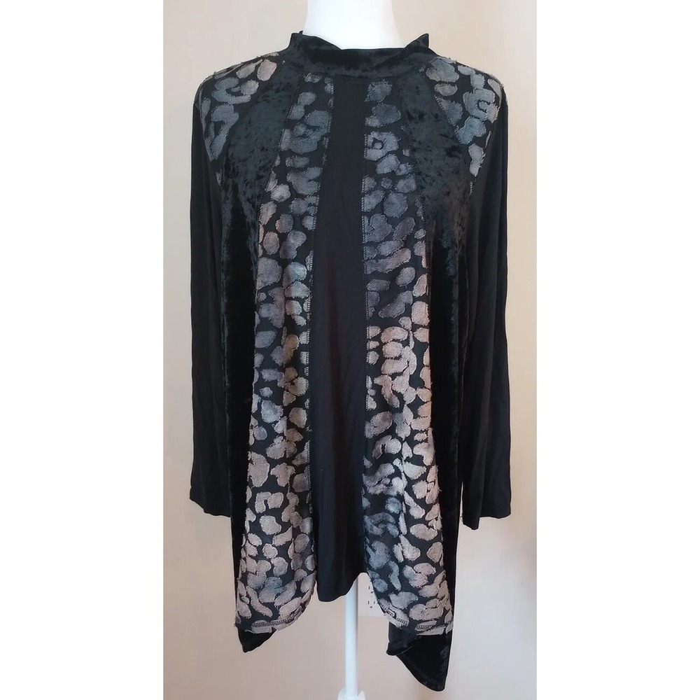 Logo Lavish Women's Opal Velvet/Patchwork Mock Neck Tunic/Dress Jacquard 1X EUC